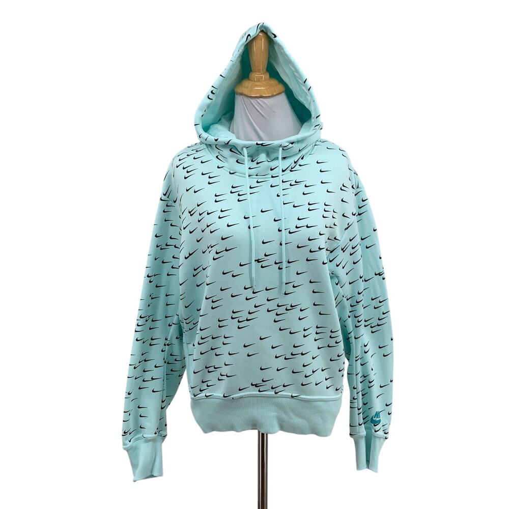 Nike Hoodie Womens M Medium Sea Mist Black Sportswear All Over Print Pullover